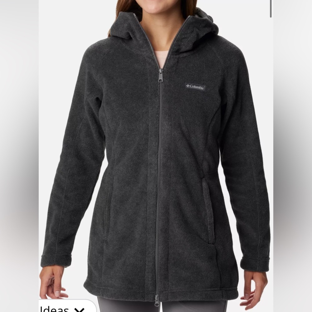 Black Columbia long fleece jacket with hood